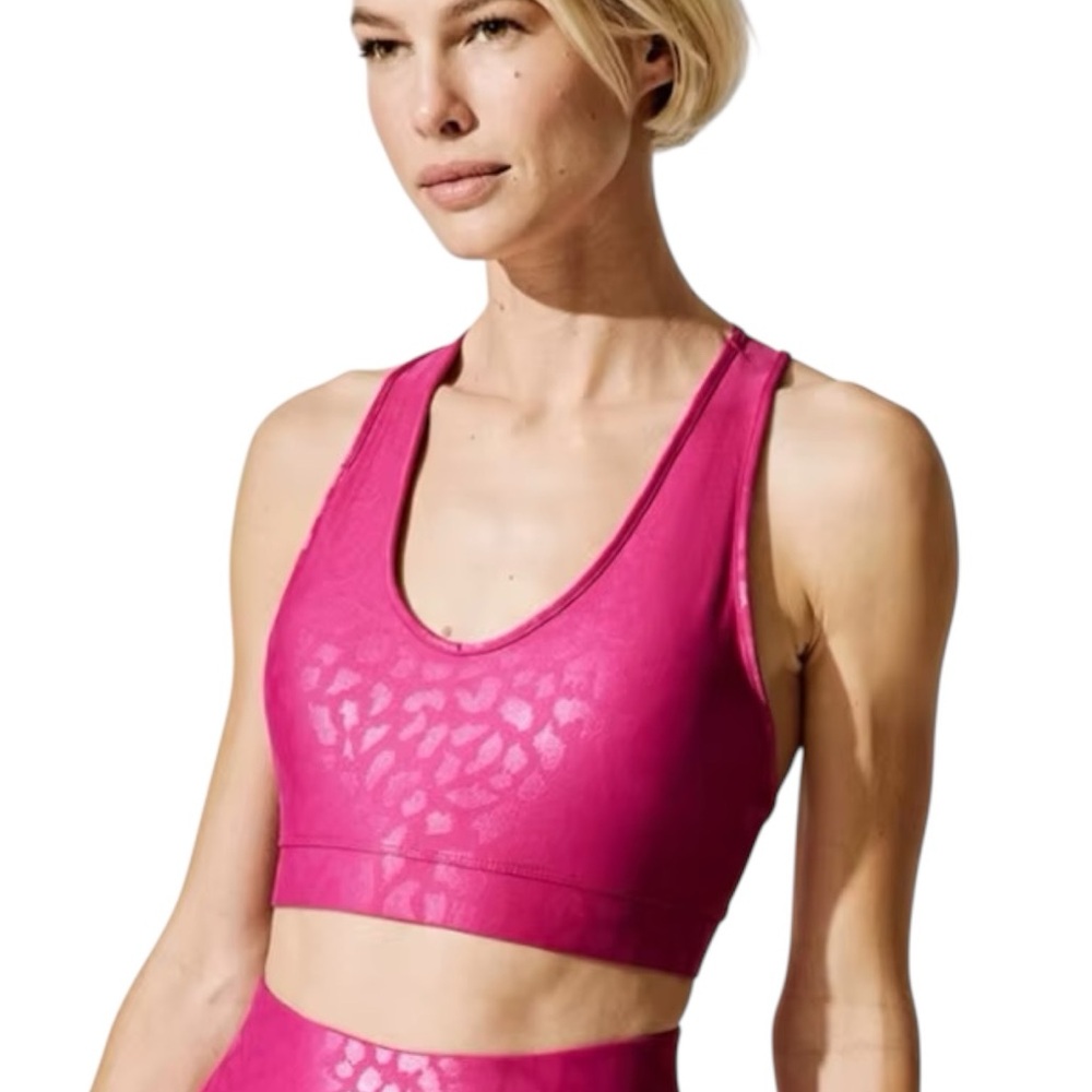 Carbon38 Action Bra 2.0 Racerback Sports Bra Fuschia Pink Animal Print Sz M EUC